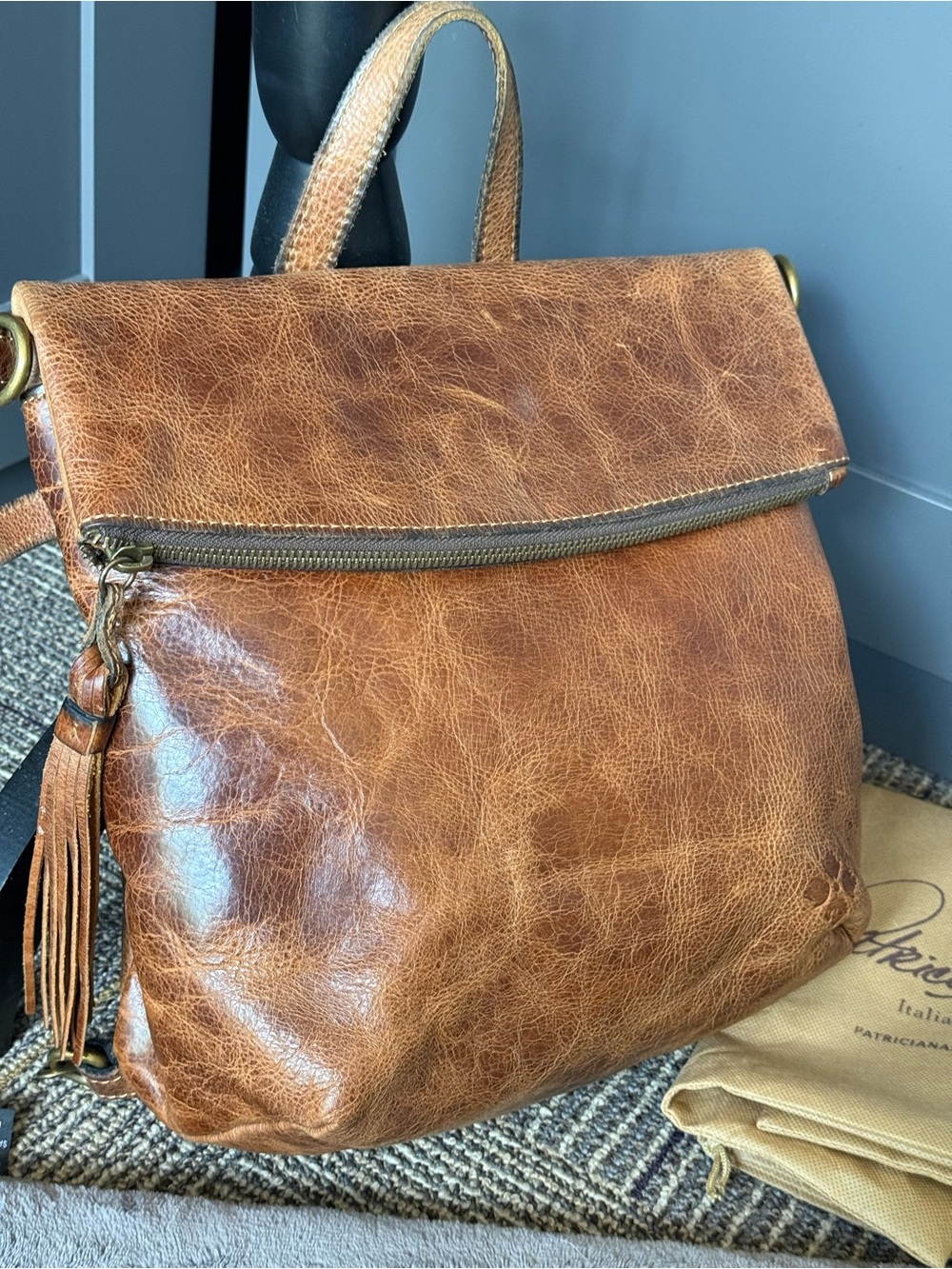 Patricia Nash Luzille distressed look Leather, Fold-Top Backpack purse. - Picture 2 of 16
